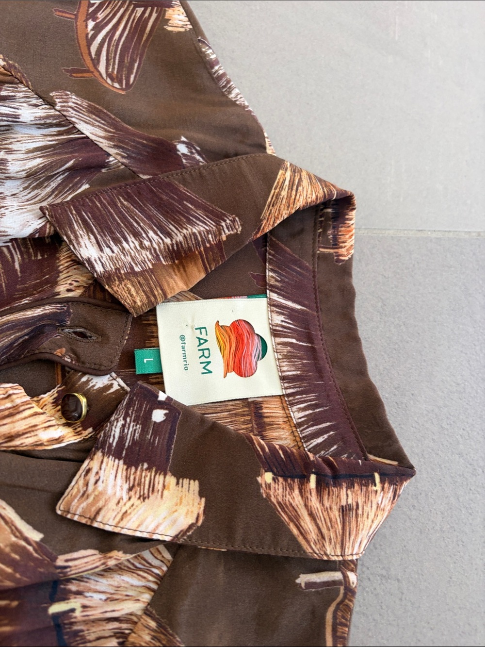 FARM Rio Malocas Brown & Tan Botanical-Print Long-Sleeve Maxi Dress nwot - Picture 13 of 17
